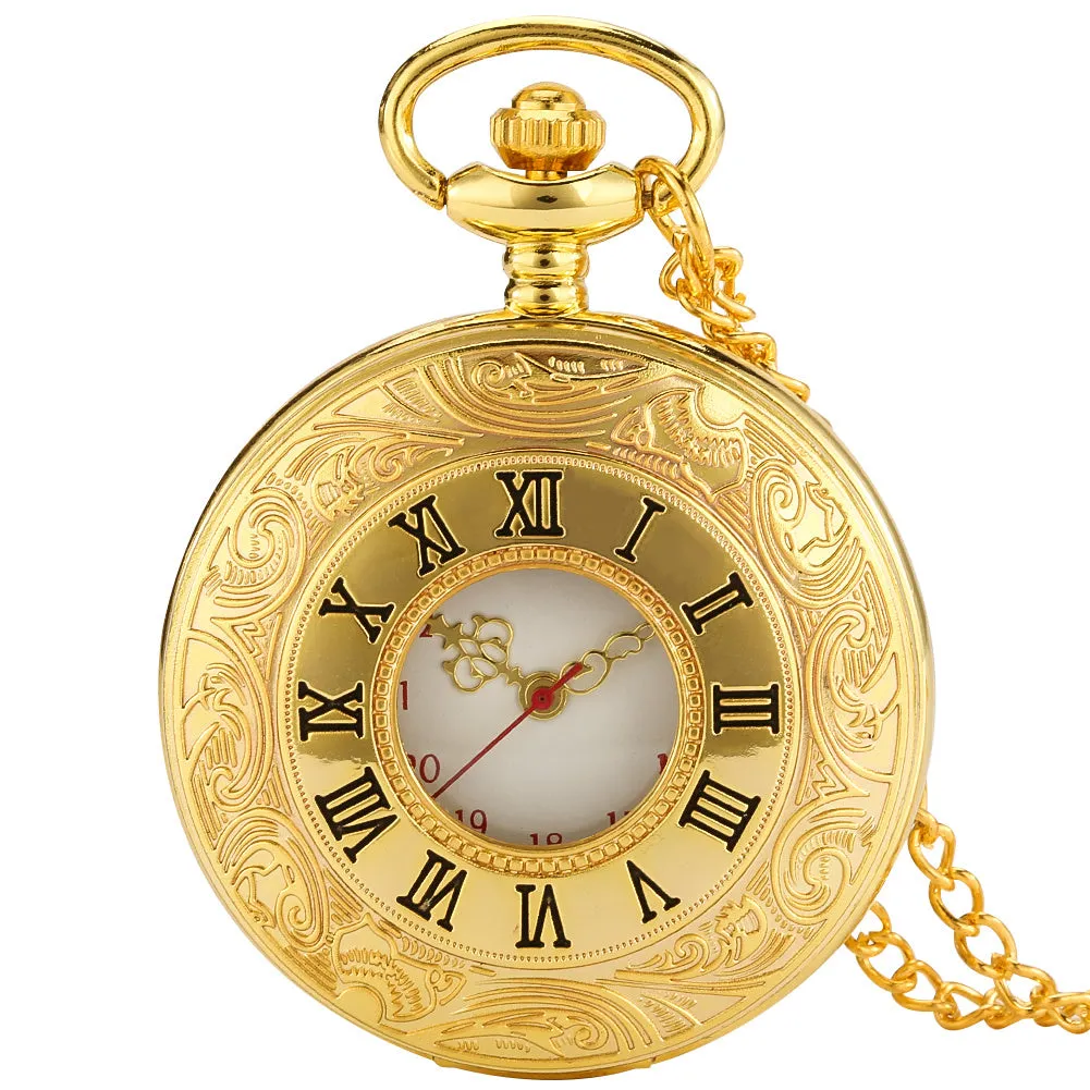 Vintage Charm Black Unisex Fashion Roman Number Quartz Steampunk Pocket Watch Women Man Necklace Pendant with Chain Gifts P427