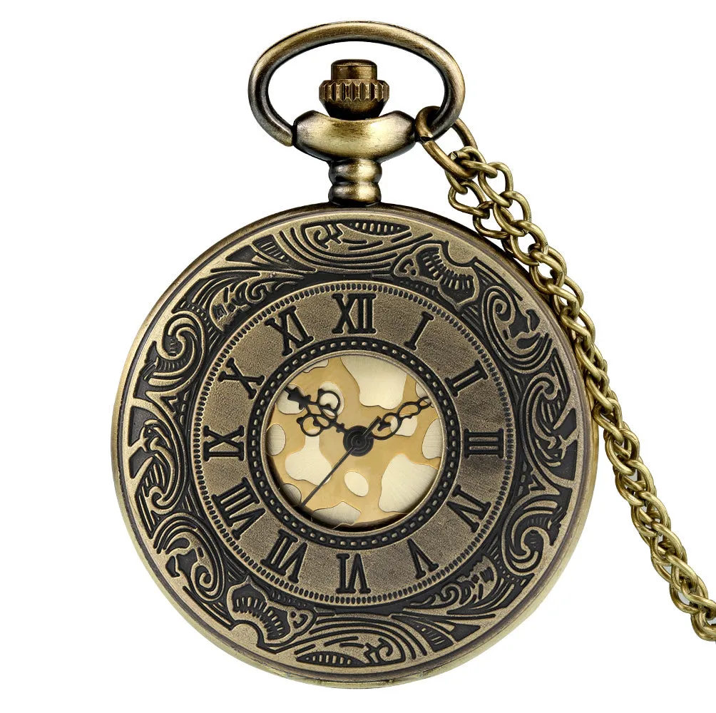 Vintage Charm Black Unisex Fashion Roman Number Quartz Steampunk Pocket Watch Women Man Necklace Pendant with Chain Gifts P427