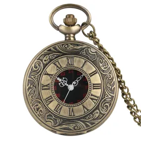 Vintage Charm Black Unisex Fashion Roman Number Quartz Steampunk Pocket Watch Women Man Necklace Pendant with Chain Gifts P427