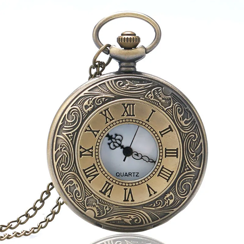 Vintage Charm Black Unisex Fashion Roman Number Quartz Steampunk Pocket Watch Women Man Necklace Pendant with Chain Gifts P427