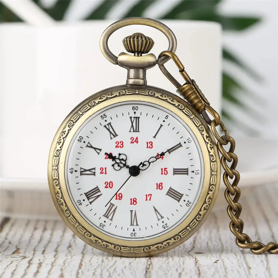 Vintage Retro Roman Numerals Display Quartz Pocket Watch