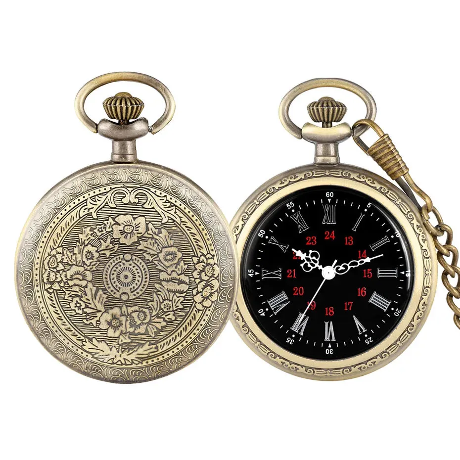 Vintage Retro Roman Numerals Display Quartz Pocket Watch