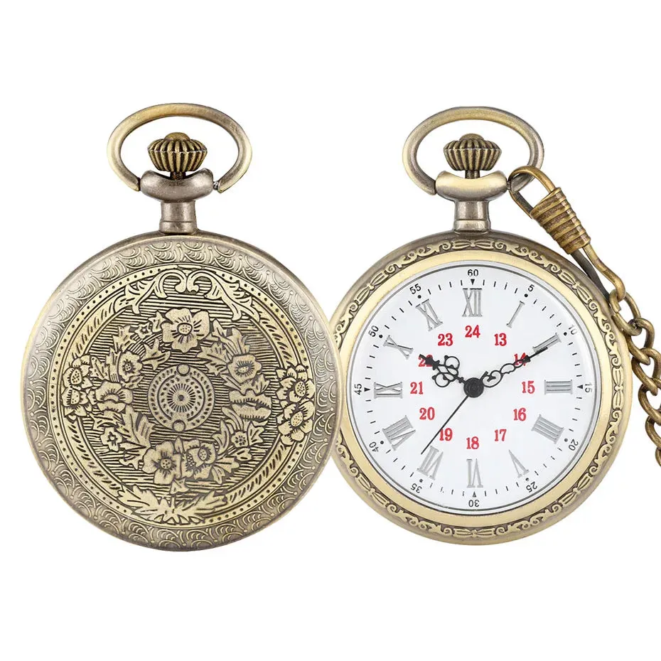 Vintage Retro Roman Numerals Display Quartz Pocket Watch