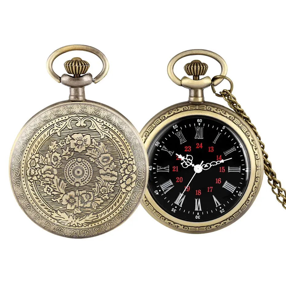 Vintage Retro Roman Numerals Display Quartz Pocket Watch