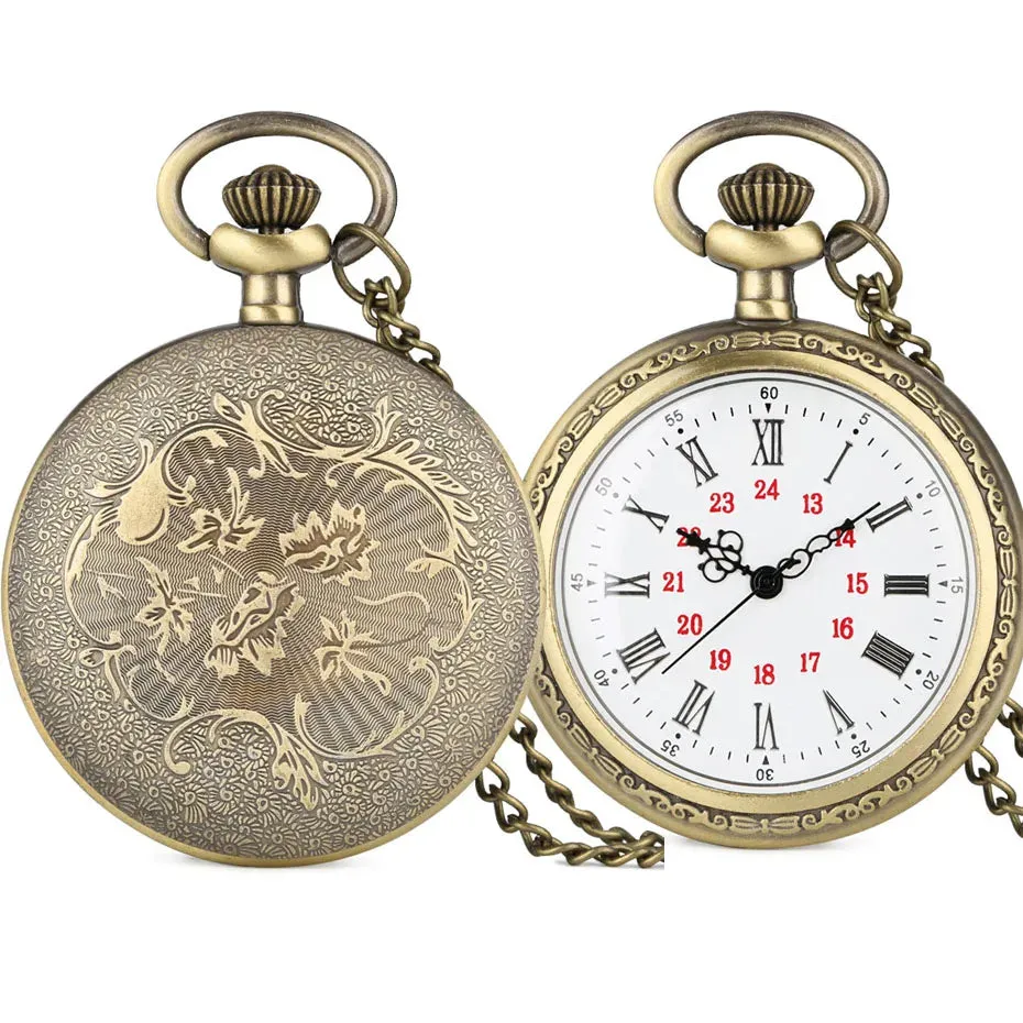 Vintage Retro Roman Numerals Display Quartz Pocket Watch