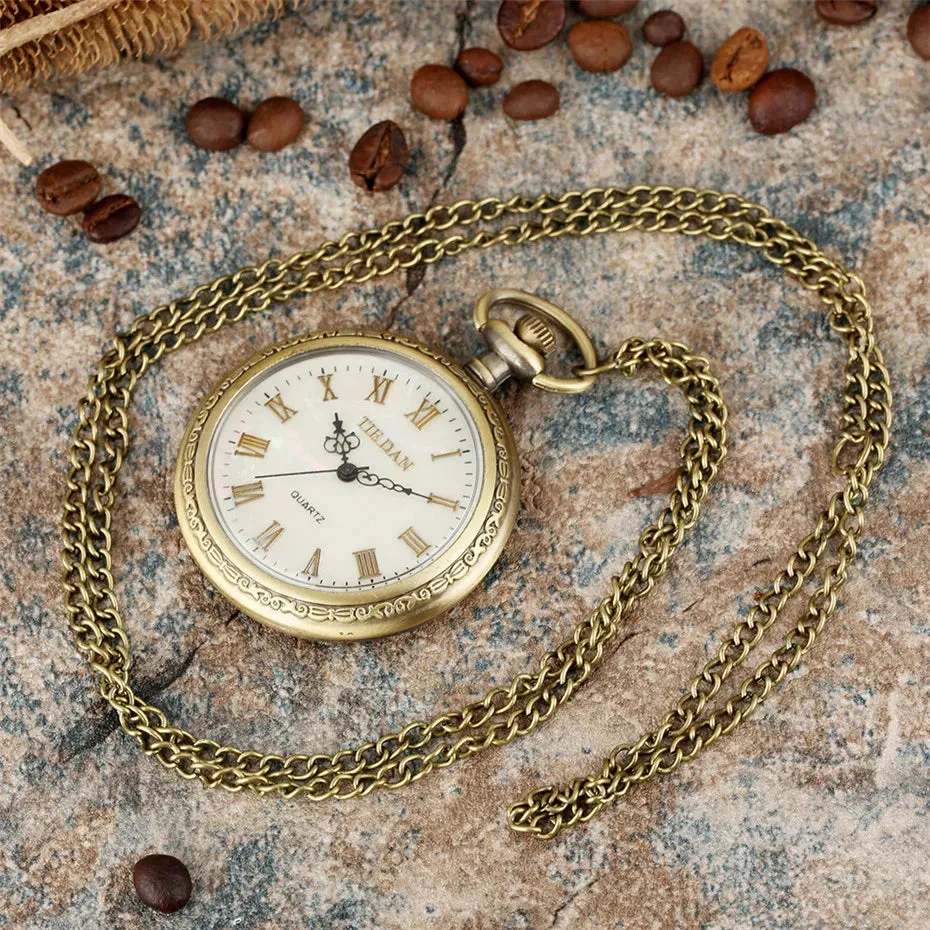 Vintage Retro Roman Numerals Display Quartz Pocket Watch