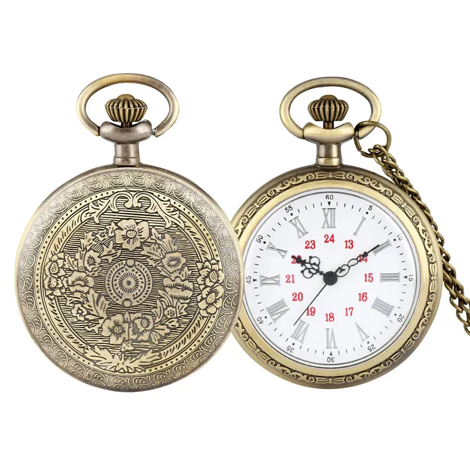 Vintage Retro Roman Numerals Display Quartz Pocket Watch