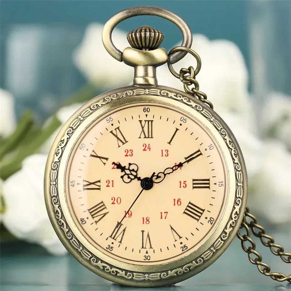 Vintage Retro Roman Numerals Display Quartz Pocket Watch