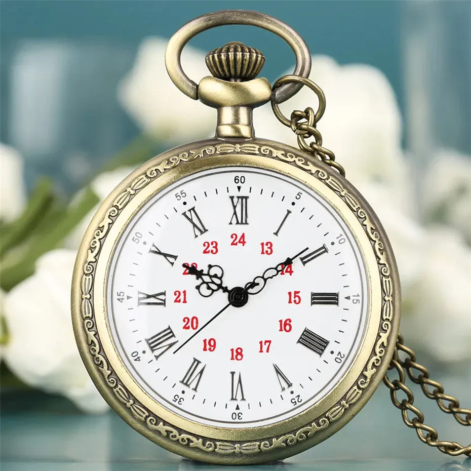 Vintage Retro Roman Numerals Display Quartz Pocket Watch