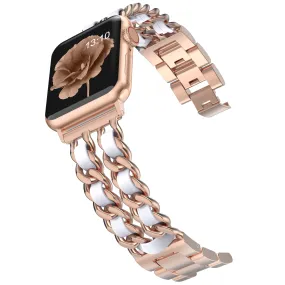 Wearlizer Chain Apple Watch Band Dressy Fancy Stainless Steel Leather Loop