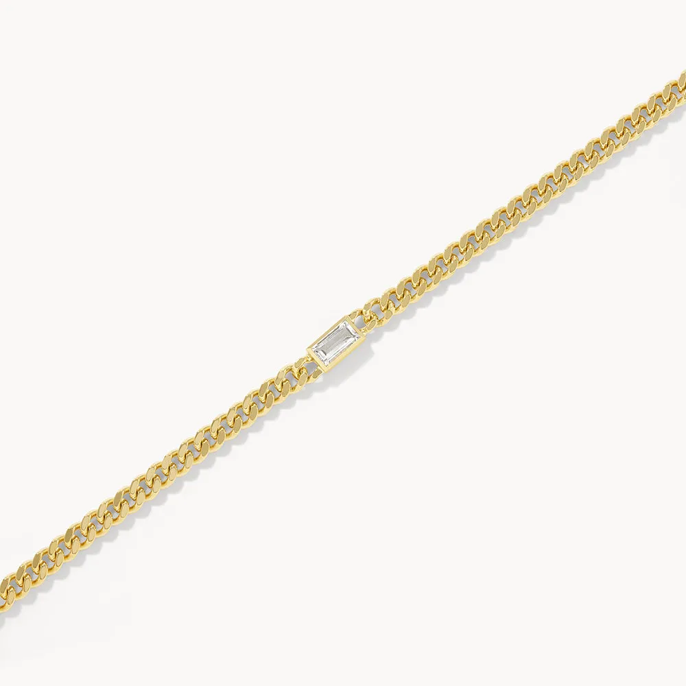 White Topaz Curb Chain Bracelet in Gold