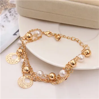 Woman Gold Chain Heart & Bangles Charm Bracelets