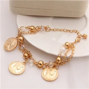 Woman Gold Chain Heart & Bangles Charm Bracelets