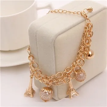 Woman Gold Chain Heart & Bangles Charm Bracelets