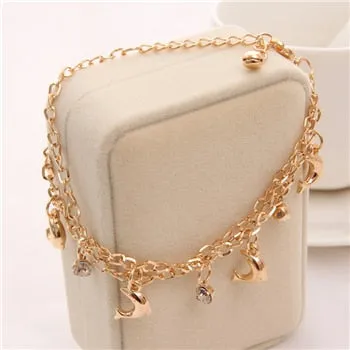 Woman Gold Chain Heart & Bangles Charm Bracelets