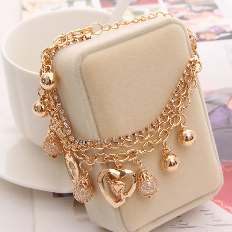 Woman Gold Chain Heart & Bangles Charm Bracelets