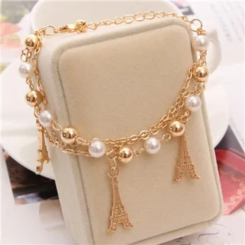 Woman Gold Chain Heart & Bangles Charm Bracelets