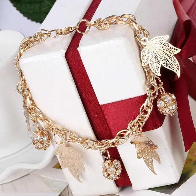 Woman Gold Chain Heart & Bangles Charm Bracelets