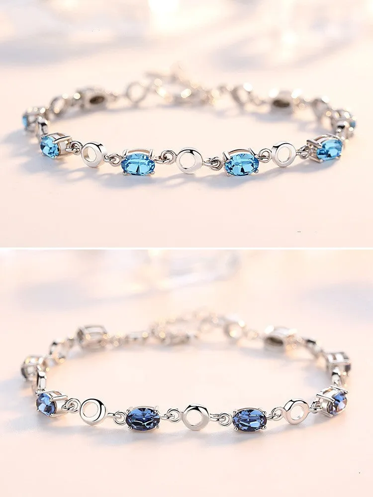 Women's Inlaid Sea Blue Topaz Plated Sterling Silver Bracelet