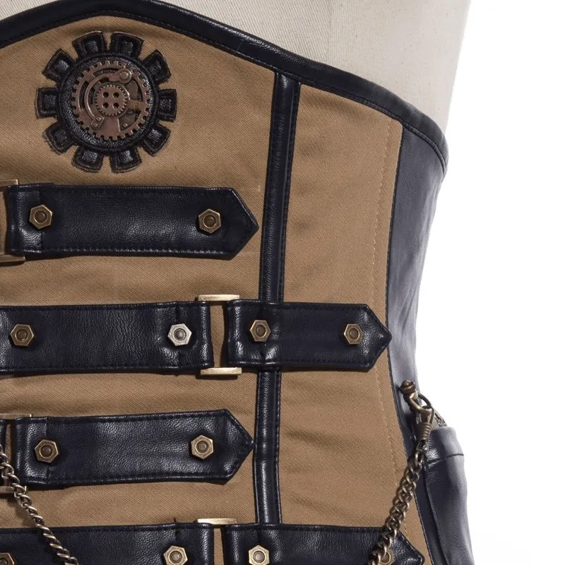 Women's Steampunk Leather and Cloth Corset