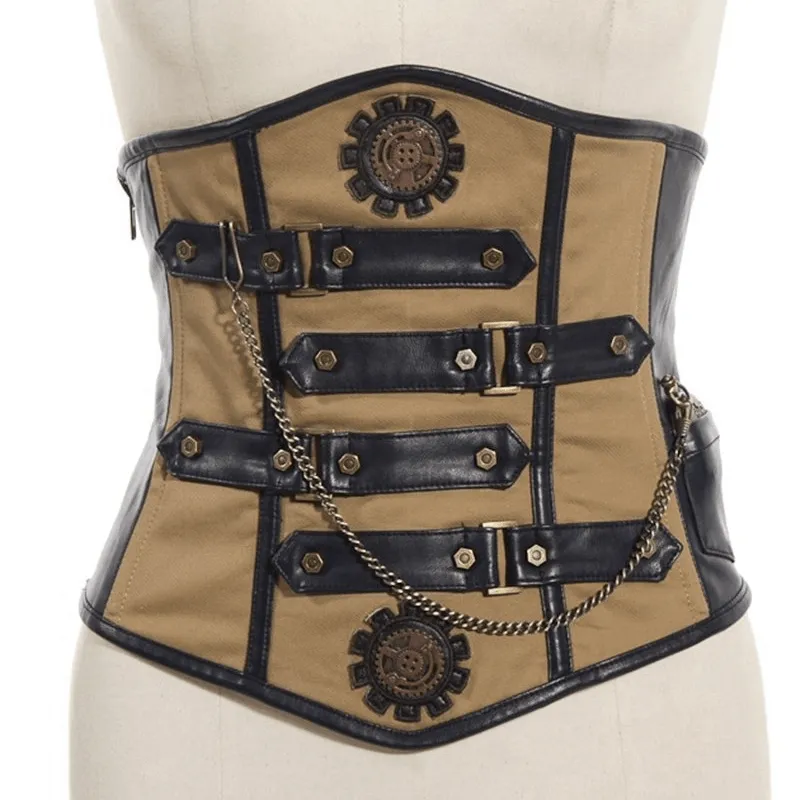 Women's Steampunk Leather and Cloth Corset