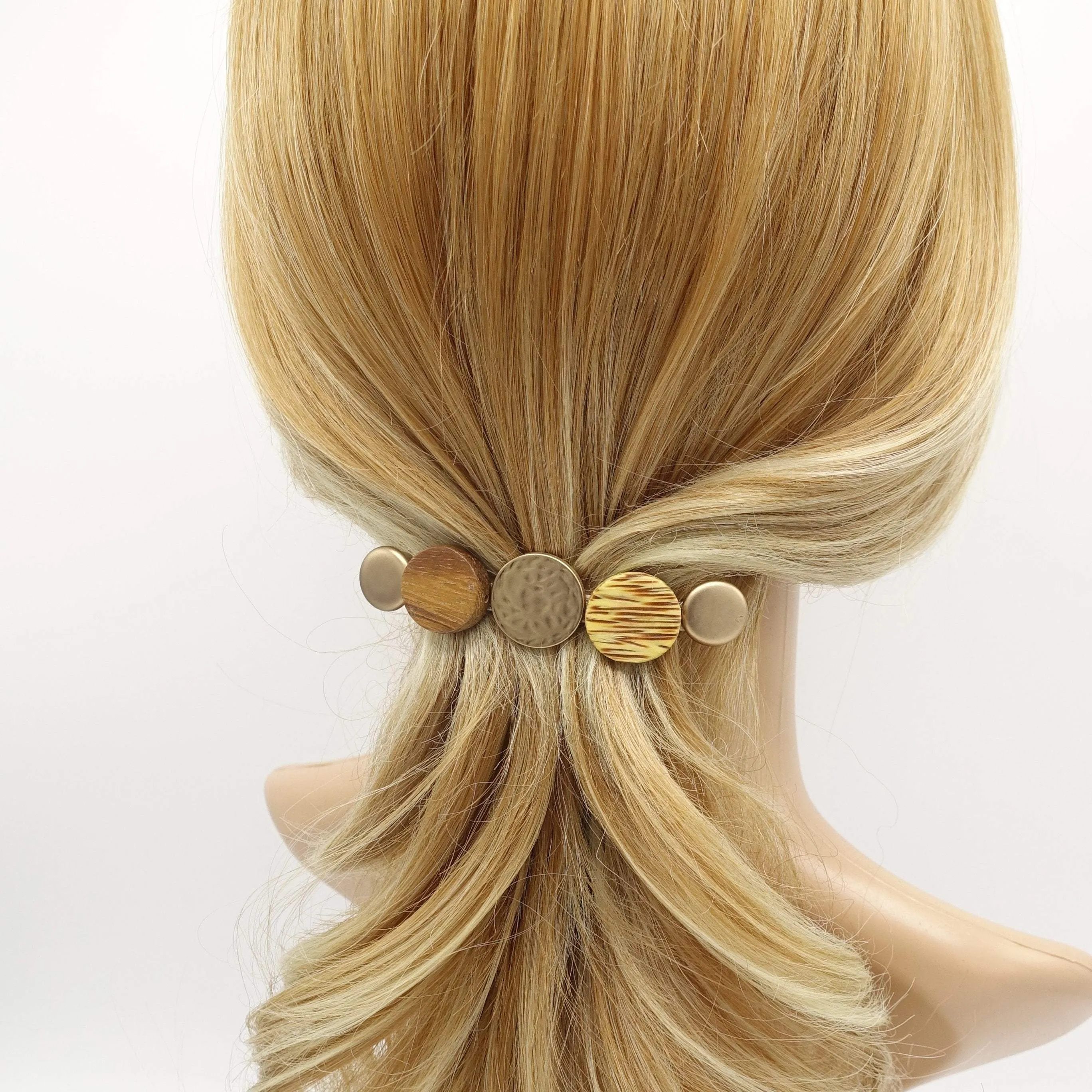 wood metal embellished hair barrette nacre hair clip for women