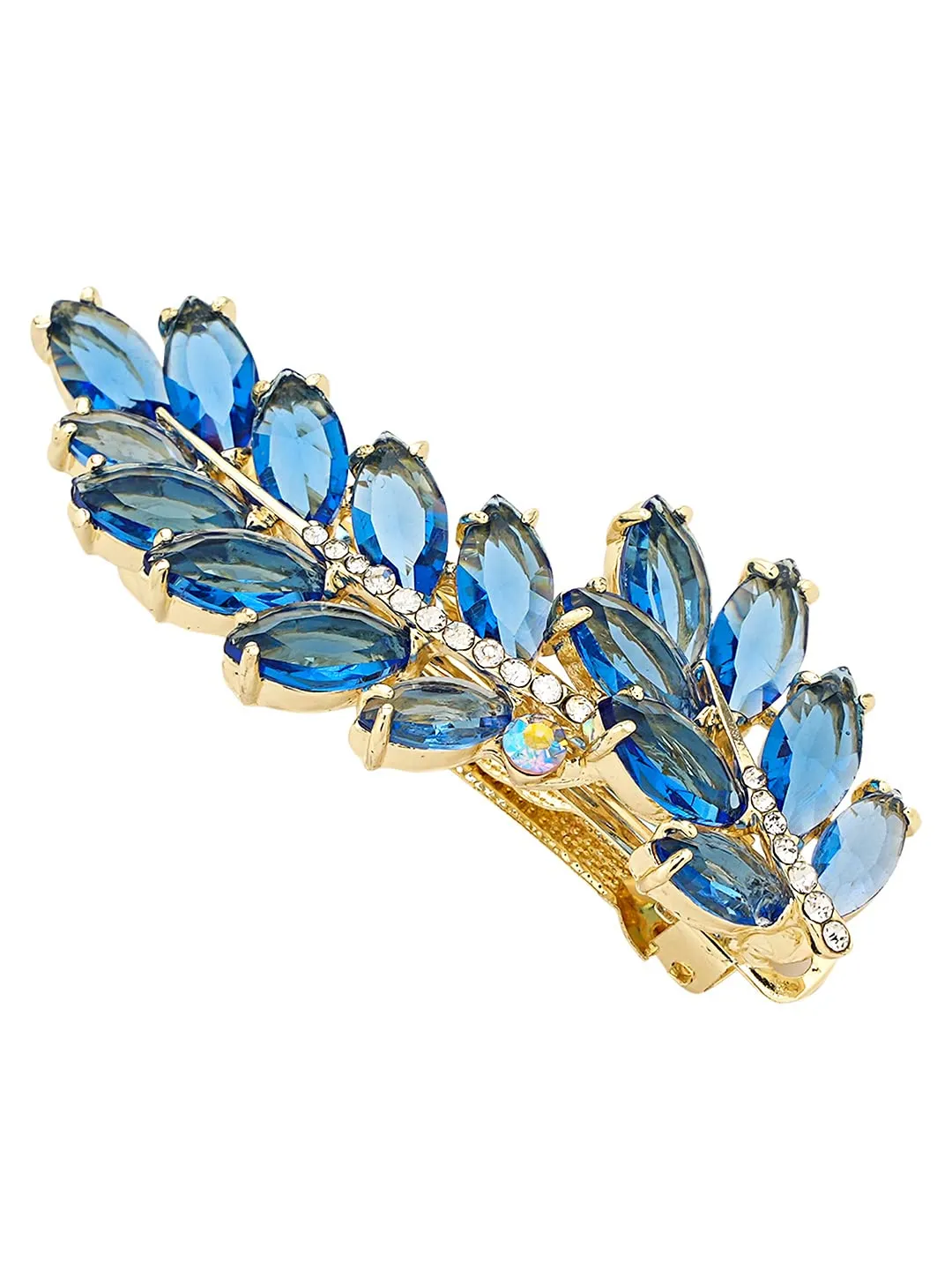 Yellow Chimes Hair Clips for Women Girls Barrette Hair Clips for Women Hair Accessories for Women Leafy Shaped Clips for Women Blue Crystal French Barrette Hair Clips for Women and Girls Gift For Women & Girls