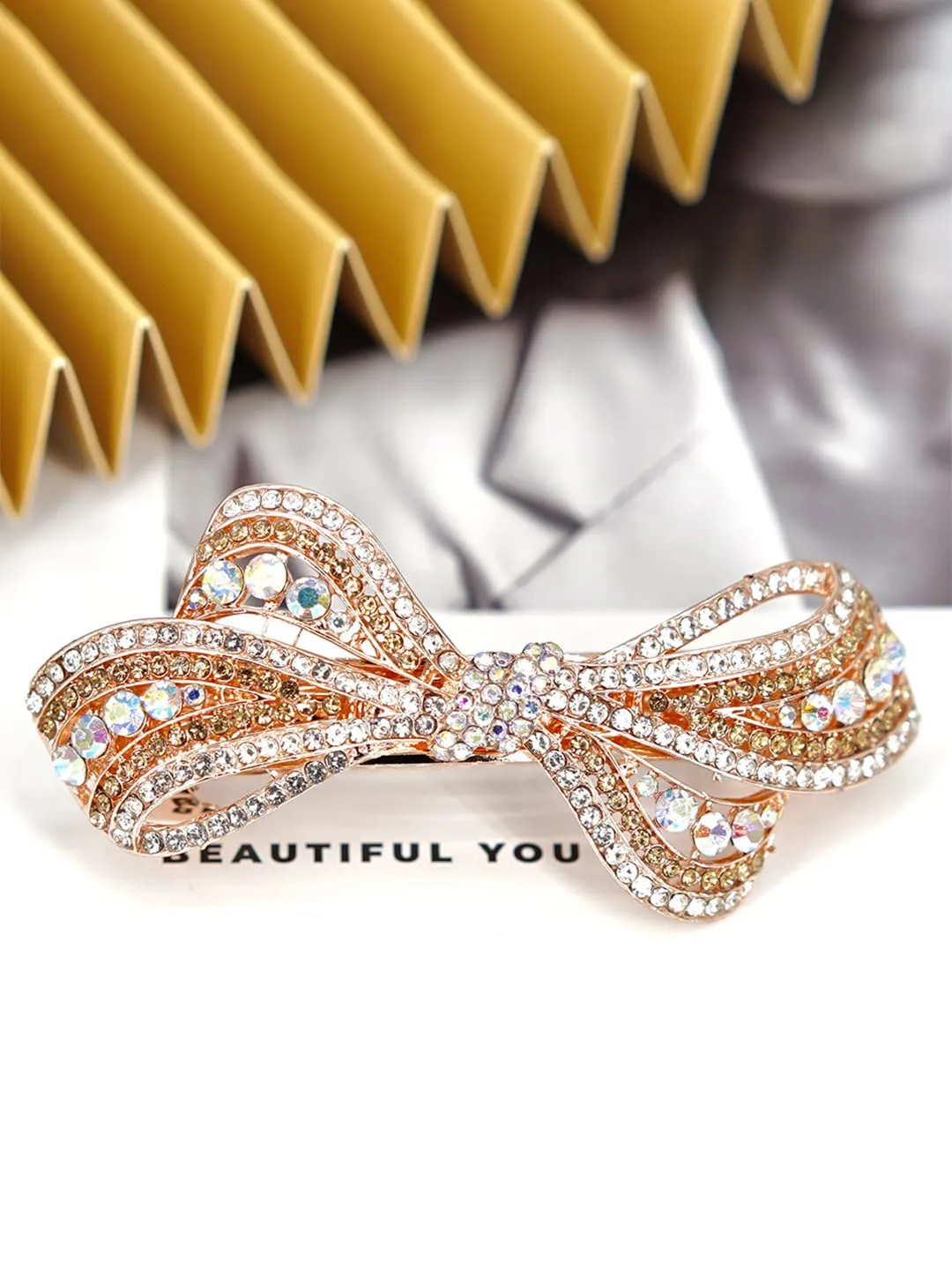 Yellow Chimes Hair Clips for Women Hair Barrette Clips for Girls Gold Crystal Hairclips French Barrette for Girls and Women Hair Accessories.